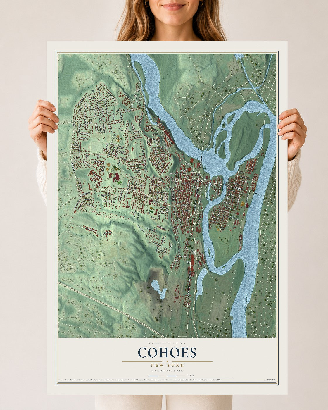 Cohoes, New York map print, 24" x 36" Archival Matte Print mockup
