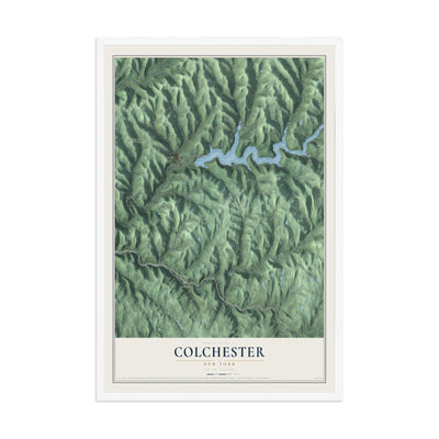 Colchester, New York map print, 12" x 18" W/ White Ayous Wood Frame mockup