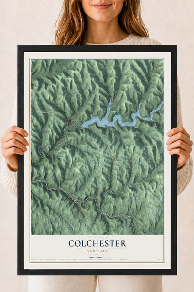 Colchester, New York map print, 18" x 24" W/ Black Ayous Wood Frame mockup