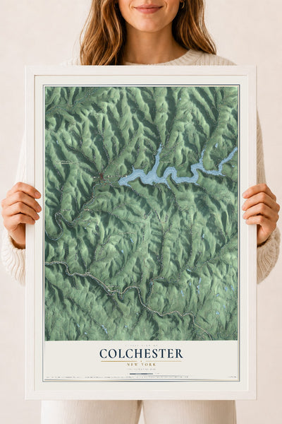Colchester, New York map print, 18" x 24" W/ White Ayous Wood Frame mockup
