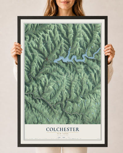 Colchester, New York map print, 24" x 36" W/ Black Ayous Wood Frame mockup