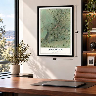 Cold Brook, New York map, 18 x 24 inch print in a black frame in a home office