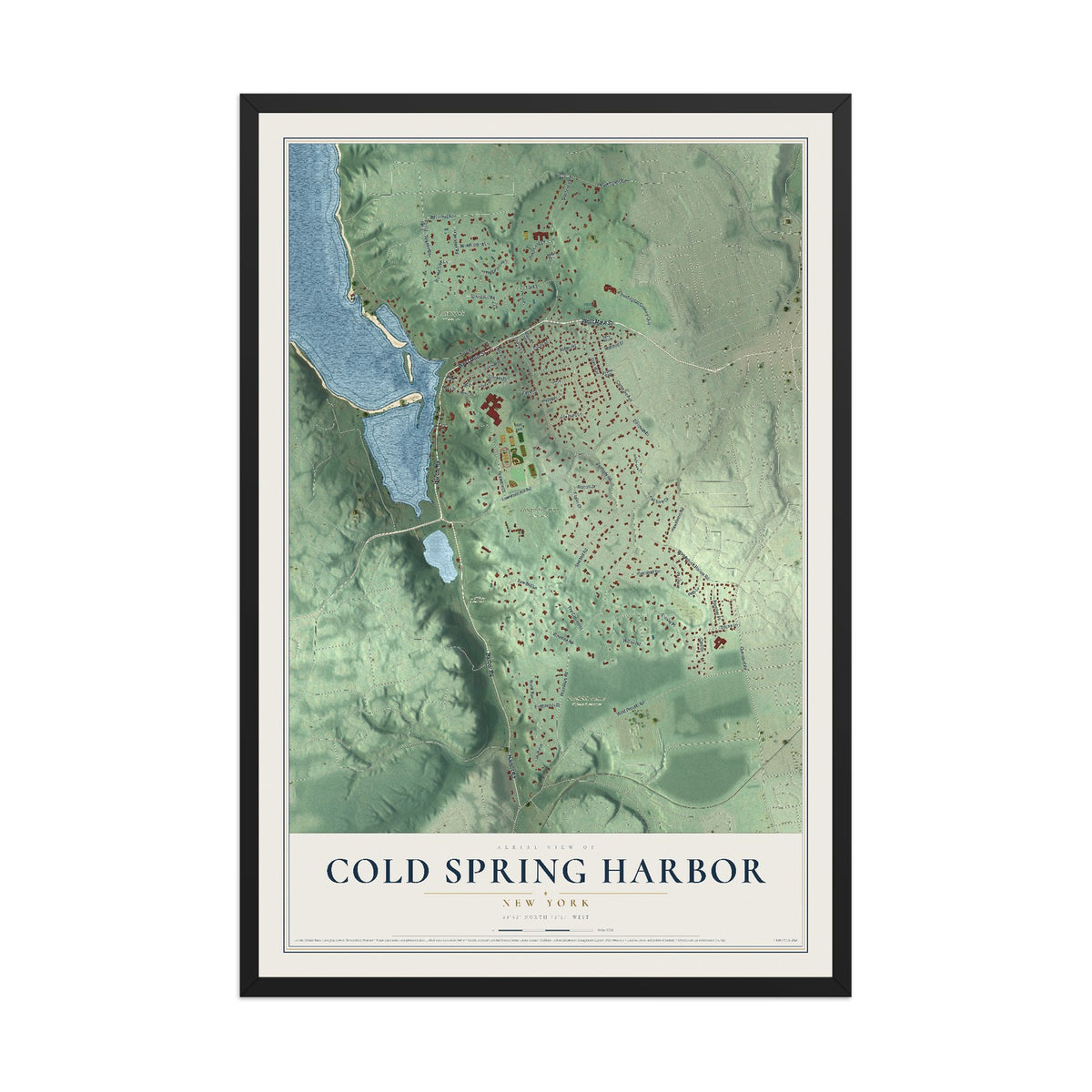 Cold Spring Harbor, New York map print, 12" x 18" W/ Black Ayous Wood Frame mockup