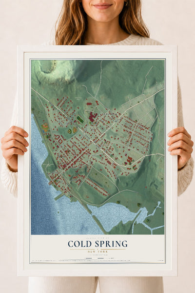Cold Spring, New York map print, 18" x 24" W/ White Ayous Wood Frame mockup