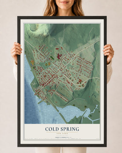 Cold Spring, New York map print, 24" x 36" W/ Black Ayous Wood Frame mockup