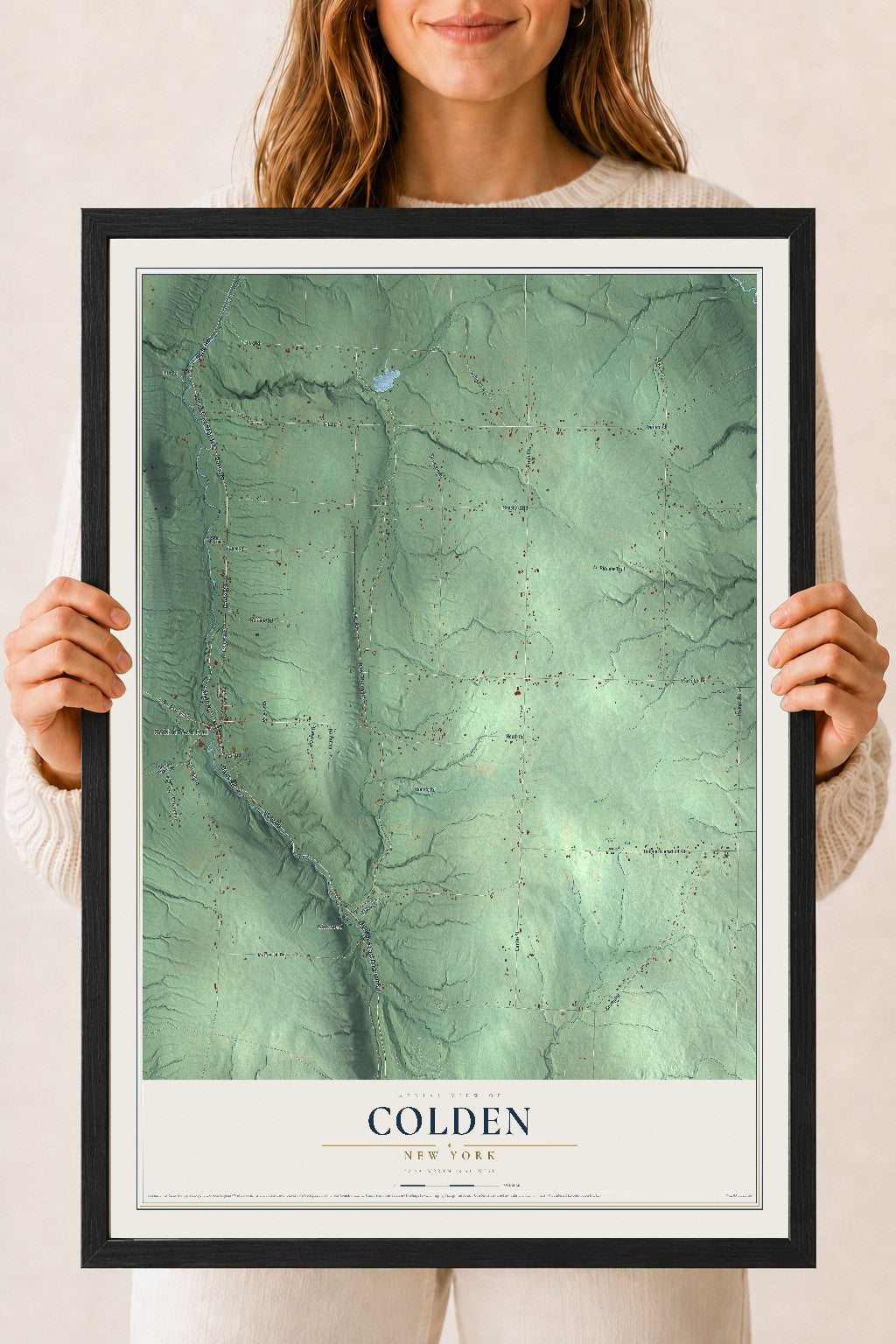 Colden, New York map print, 18" x 24" W/ Black Ayous Wood Frame mockup