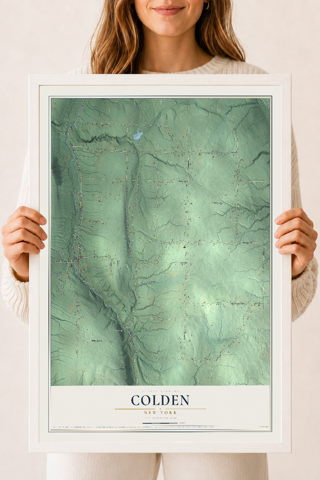 Colden, New York map print, 18" x 24" W/ White Ayous Wood Frame mockup