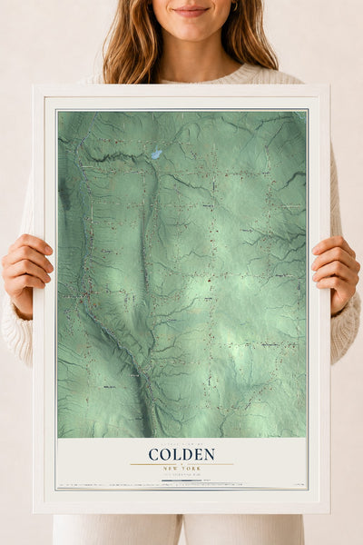Colden, New York map print, 18" x 24" W/ White Ayous Wood Frame mockup