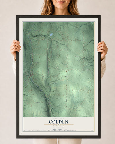 Colden, New York map print, 24" x 36" W/ Black Ayous Wood Frame mockup