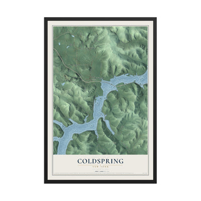Coldspring, New York map print, 12" x 18" W/ Black Ayous Wood Frame mockup