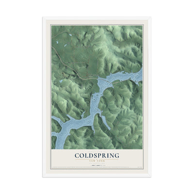 Coldspring, New York map print, 12" x 18" W/ White Ayous Wood Frame mockup