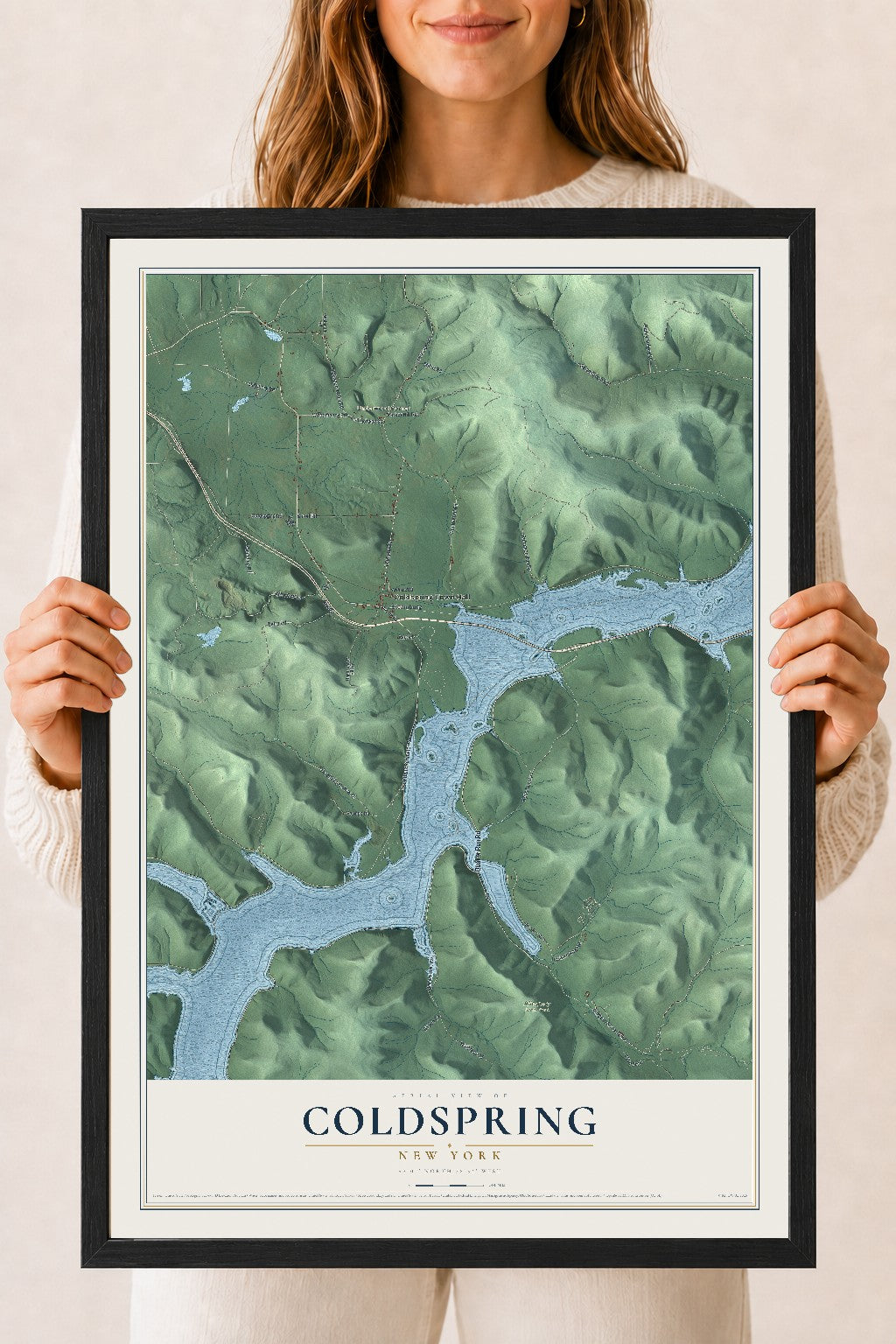 Coldspring, New York map print, 18" x 24" W/ Black Ayous Wood Frame mockup