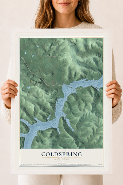 Coldspring, New York map print, 18" x 24" W/ White Ayous Wood Frame mockup