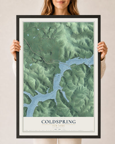 Coldspring, New York map print, 24" x 36" W/ Black Ayous Wood Frame mockup