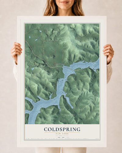 Coldspring, New York map print, 24" x 36" W/ White Ayous Wood Frame mockup
