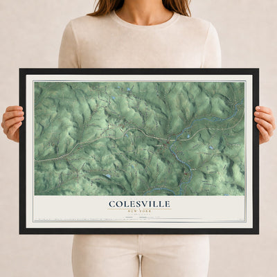 Colesville, New York map print, 12" x 18" W/ Black Ayous Wood Frame mockup