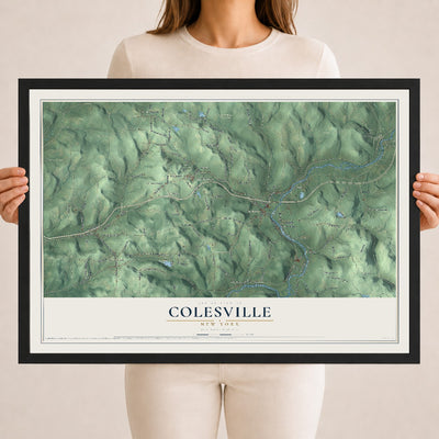Colesville, New York map print, 18" x 24" W/ Black Ayous Wood Frame mockup