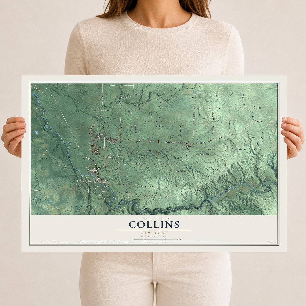 Collins, New York map print, 12" x 18" Archival Matte Print mockup