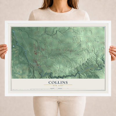Collins, New York map print, 18" x 24" W/ White Ayous Wood Frame mockup