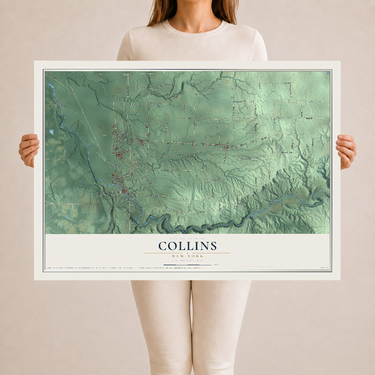 Collins, New York map print, 24" x 36" Archival Matte Print mockup
