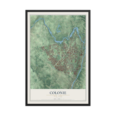 Colonie, New York map print, 12" x 18" W/ Black Ayous Wood Frame mockup