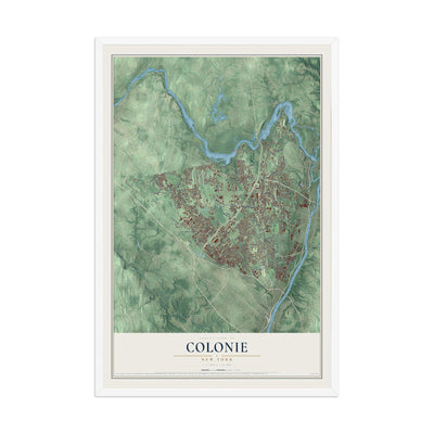 Colonie, New York map print, 12" x 18" W/ White Ayous Wood Frame mockup