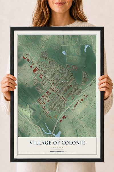 Colonie, New York map print, 18" x 24" W/ Black Ayous Wood Frame mockup