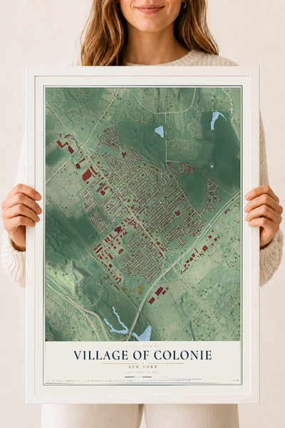Colonie, New York map print, 18" x 24" W/ White Ayous Wood Frame mockup