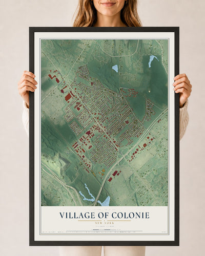 Colonie, New York map print, 24" x 36" W/ Black Ayous Wood Frame mockup