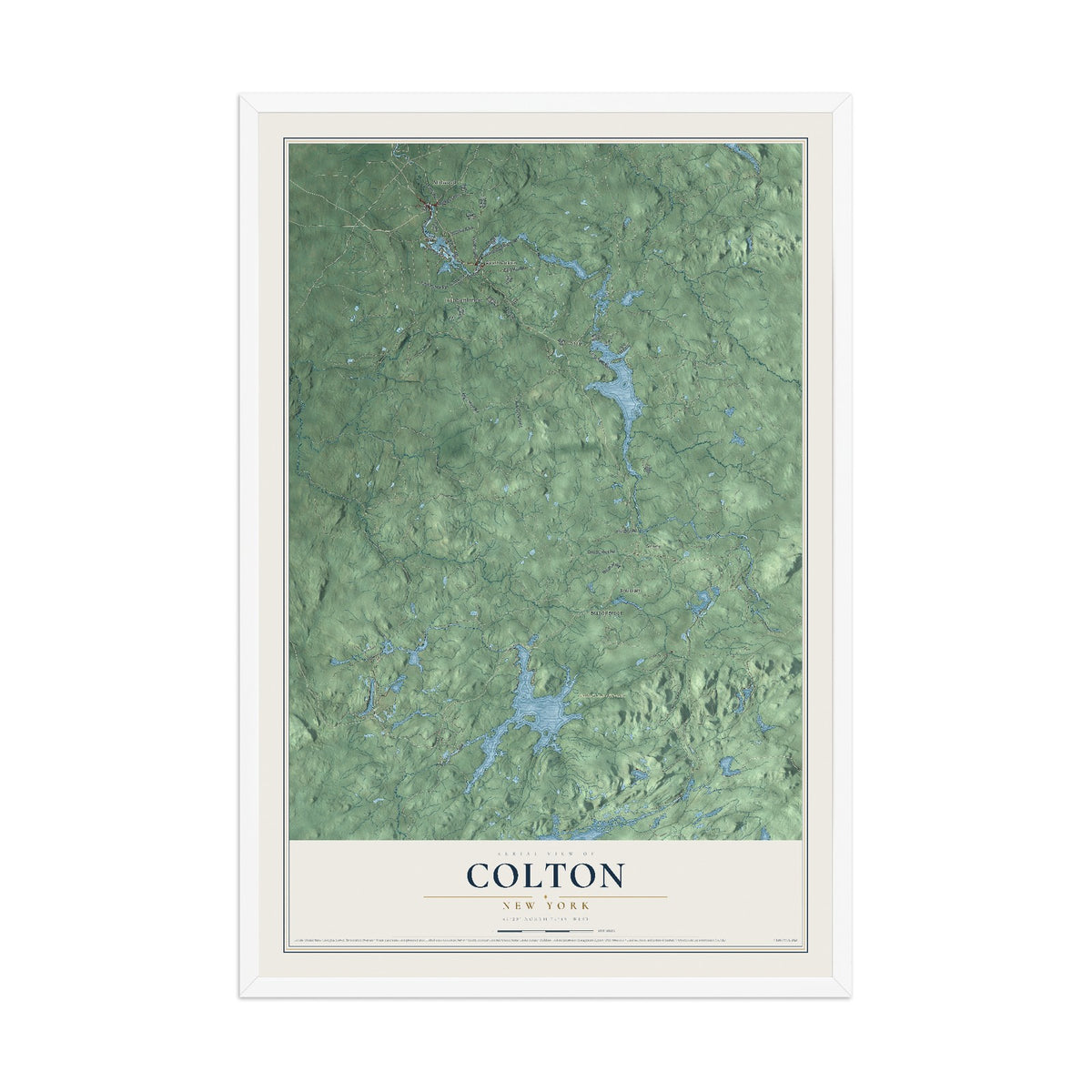 Colton, New York map print, 12" x 18" W/ White Ayous Wood Frame mockup