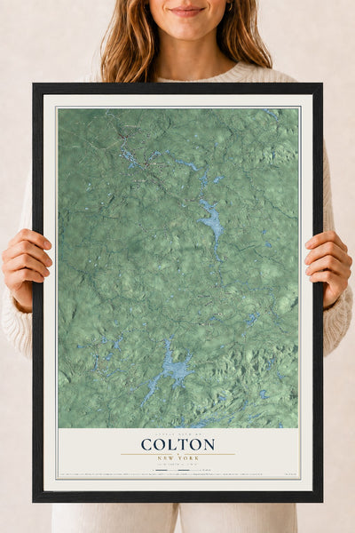 Colton, New York map print, 18" x 24" W/ Black Ayous Wood Frame mockup