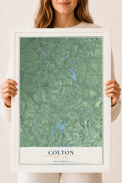 Colton, New York map print, 18" x 24" W/ White Ayous Wood Frame mockup