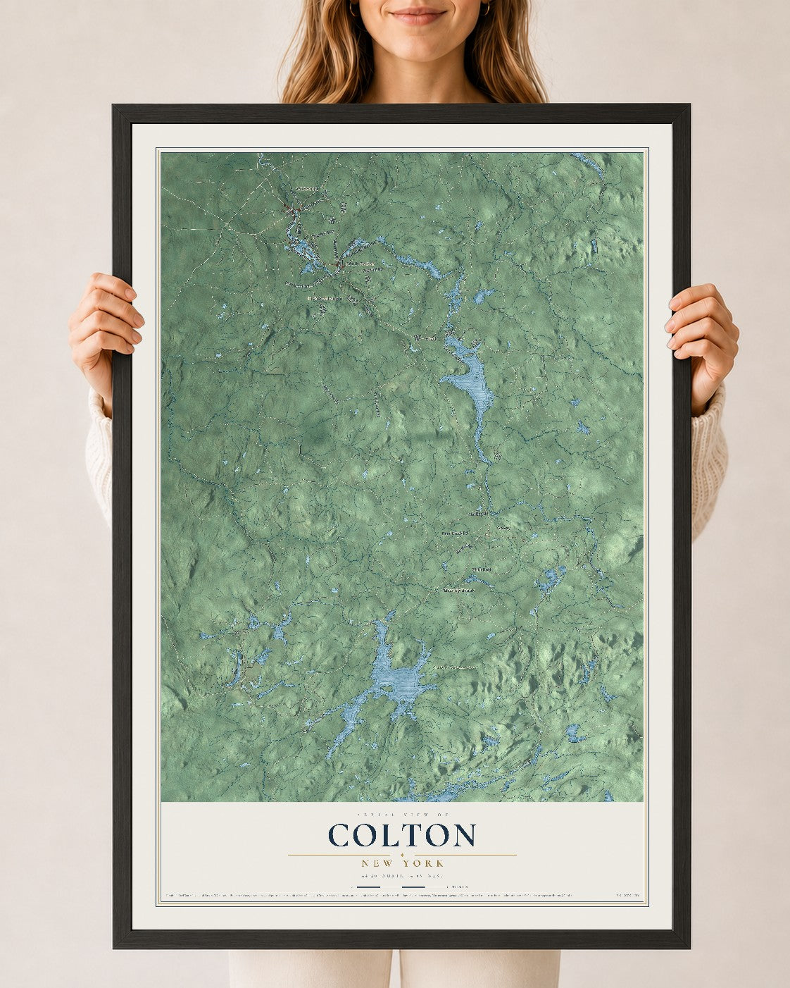 Colton, New York map print, 24" x 36" W/ Black Ayous Wood Frame mockup