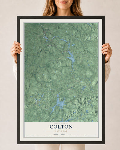 Colton, New York map print, 24" x 36" W/ Black Ayous Wood Frame mockup