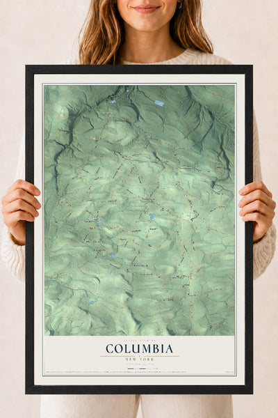 Columbia, New York map print, 18" x 24" W/ Black Ayous Wood Frame mockup
