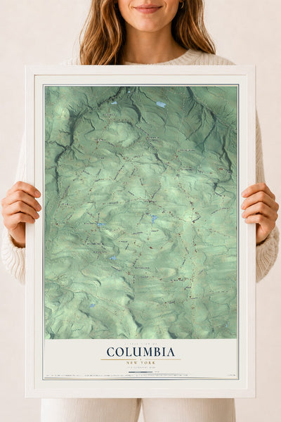 Columbia, New York map print, 18" x 24" W/ White Ayous Wood Frame mockup
