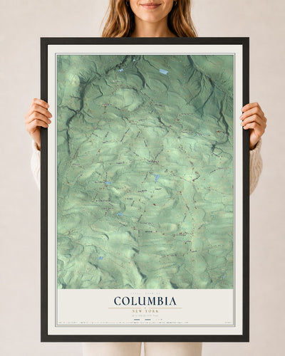 Columbia, New York map print, 24" x 36" W/ Black Ayous Wood Frame mockup