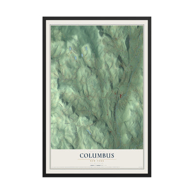 Columbus, New York map print, 12" x 18" W/ Black Ayous Wood Frame mockup