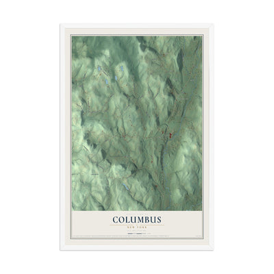 Columbus, New York map print, 12" x 18" W/ White Ayous Wood Frame mockup