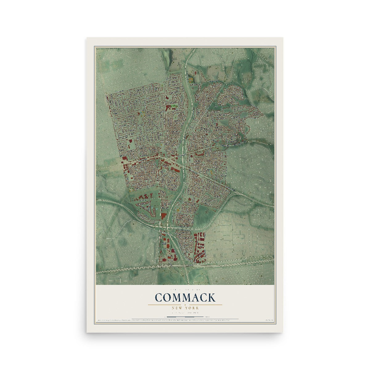 Commack, New York map print, 12" x 18" Archival Matte Print mockup
