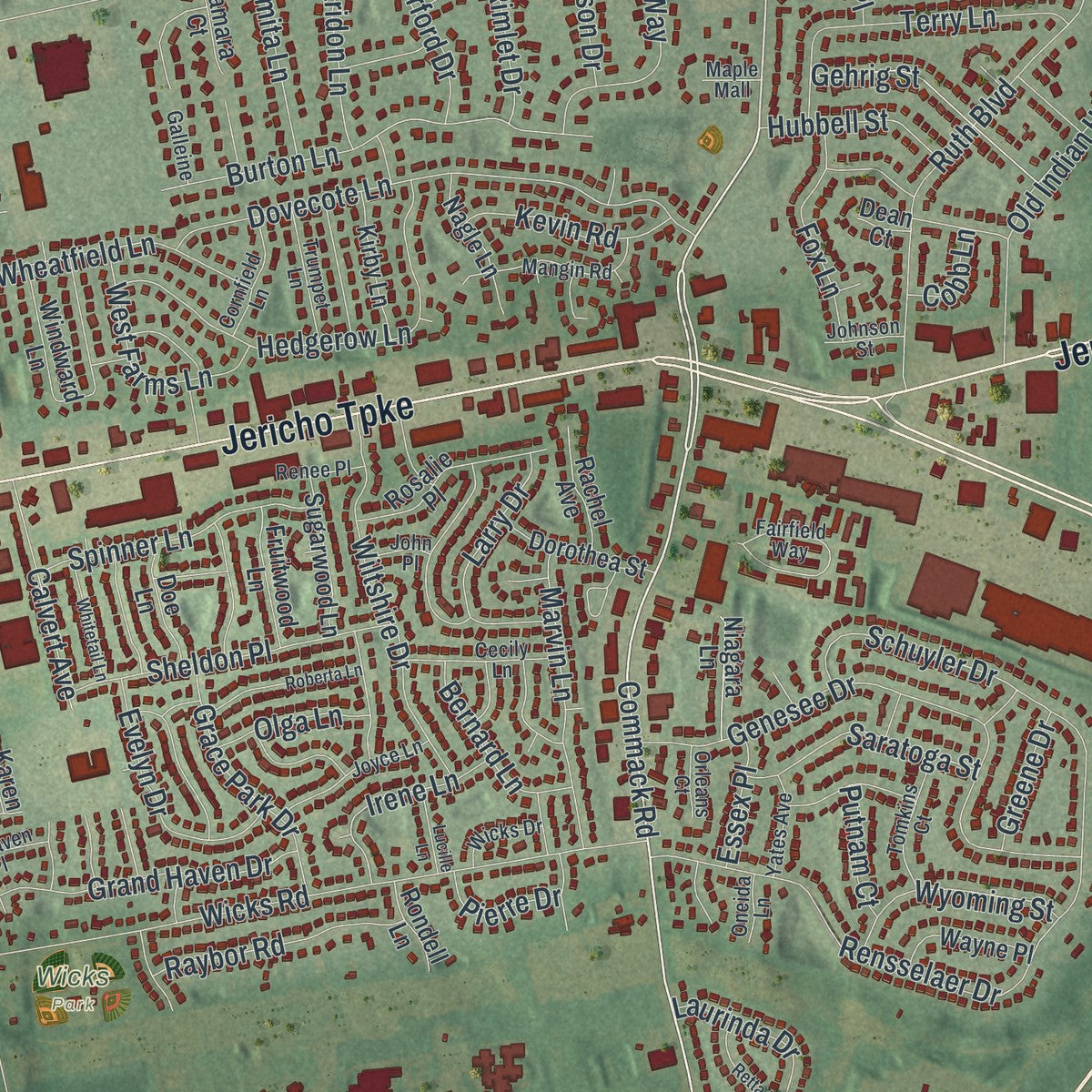 Close-up 1 of the Commack, New York map artwork