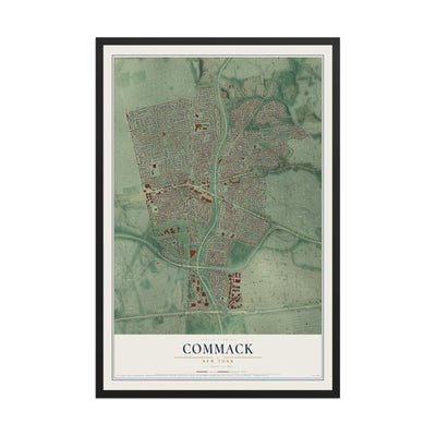 Commack, New York map print, 12" x 18" W/ Black Ayous Wood Frame mockup