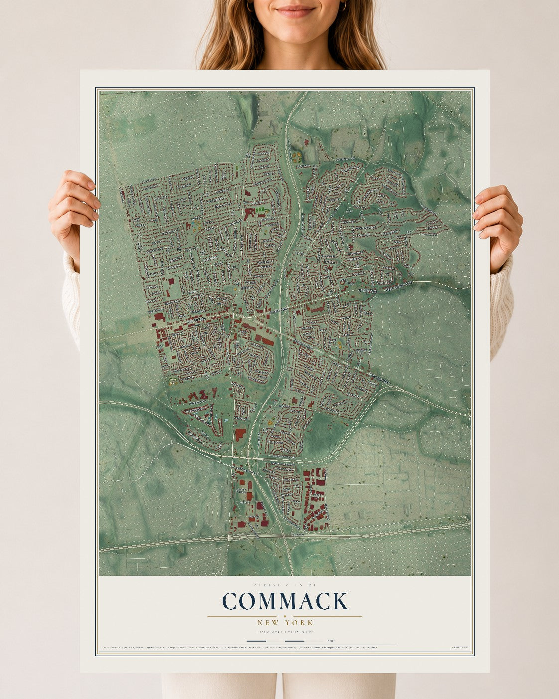 Commack, New York map print, 24" x 36" Archival Matte Print mockup