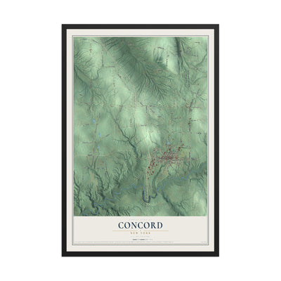 Concord, New York map print, 12" x 18" W/ Black Ayous Wood Frame mockup