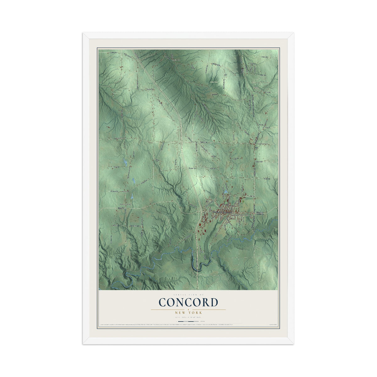 Concord, New York map print, 12" x 18" W/ White Ayous Wood Frame mockup