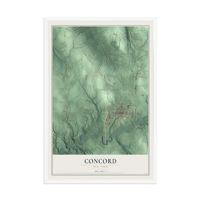 Concord, New York map print, 12" x 18" W/ White Ayous Wood Frame mockup