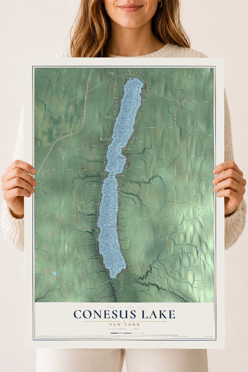 Conesus Lake, New York map print, 18" x 24" Archival Matte Print mockup