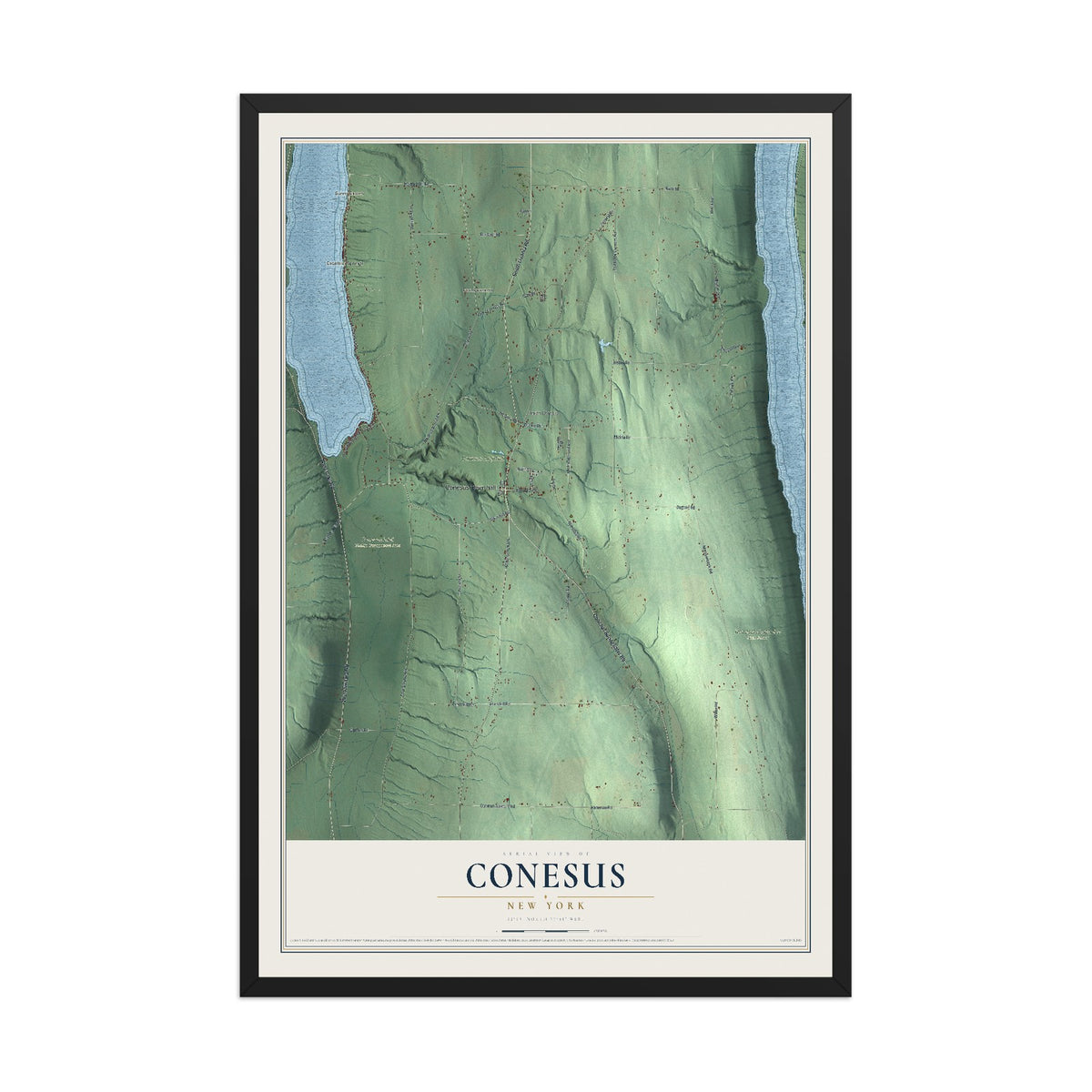 Conesus, New York map print, 12" x 18" W/ Black Ayous Wood Frame mockup