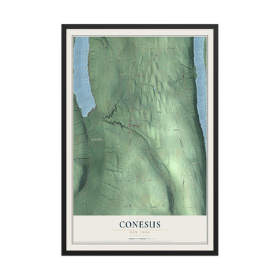 Conesus, New York map print, 12" x 18" W/ Black Ayous Wood Frame mockup