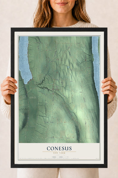 Conesus, New York map print, 18" x 24" W/ Black Ayous Wood Frame mockup